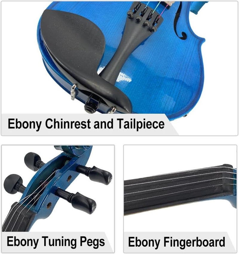 ModouString Electric Violin 4/4 full Size 4 string Acoustic Violin Spruce Maple Ebony Wood with Case, Bow Handmade for Beginners, Students, Professionals (Blue) - Image 4